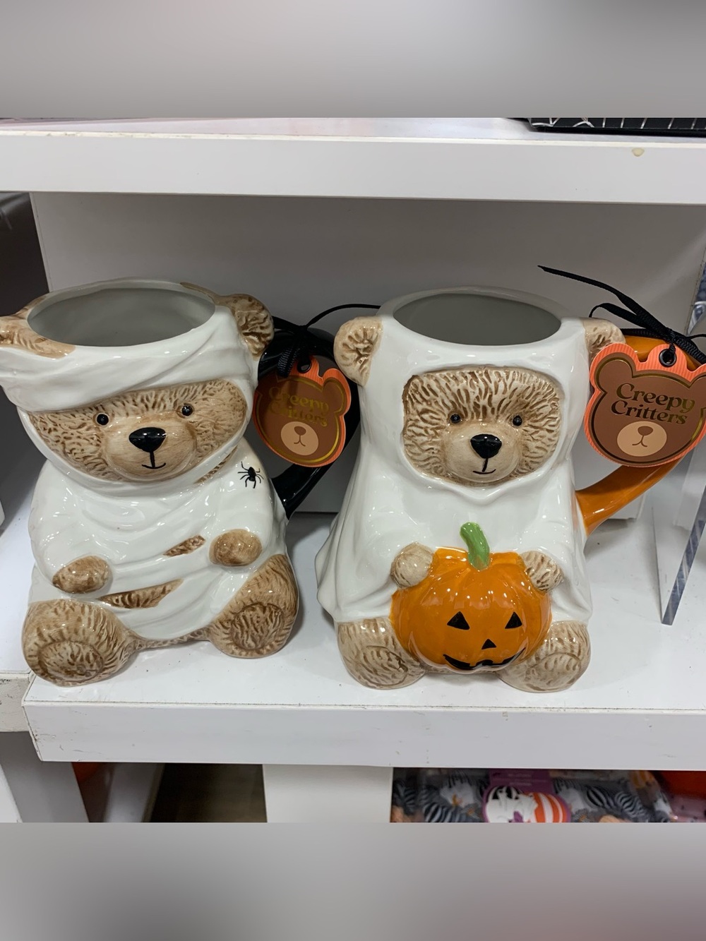 Teddy Bear Ghost & Mummy Halloween Mugs set